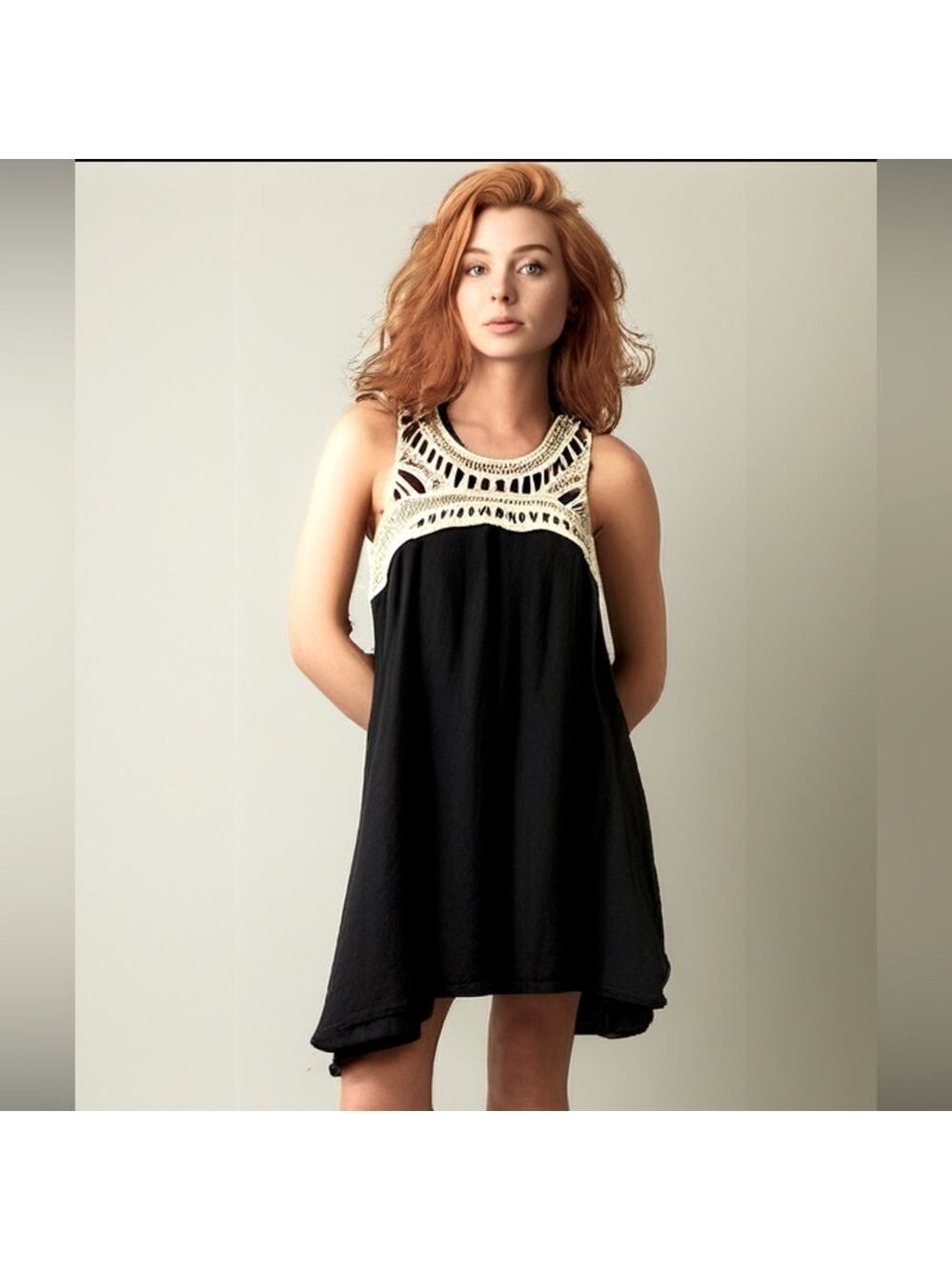 VASNA SIZE M BLACK‎ CROCHET MID DRESS SUMMER FALL GUC